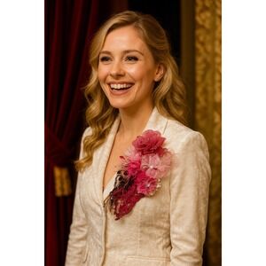 Floral‎ Corsage Pin Pink Flower Brooch Embellished Handmade Unique